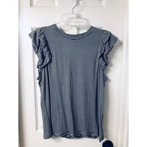 Charcoal/White Flutter Sleeve Top